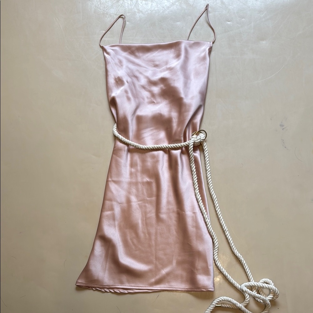Topshop Satin Cowl Neck Pink Slip Mini Dress with Rope Belt